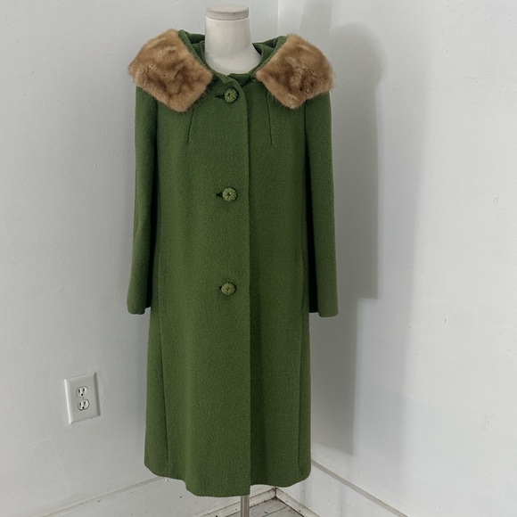 Vintage Jackets & Blazers - Vintage Green Wool Peacoat With Genuine Mink Collar